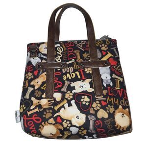 NEW Handmade Cross Body Fabric Purse Dog Love Theme Black Red White 10 x 9 x 3"